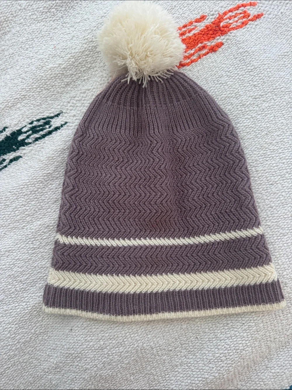 Tiny Whales Kids Striped Cream & Brown Beanie - Youth Fit